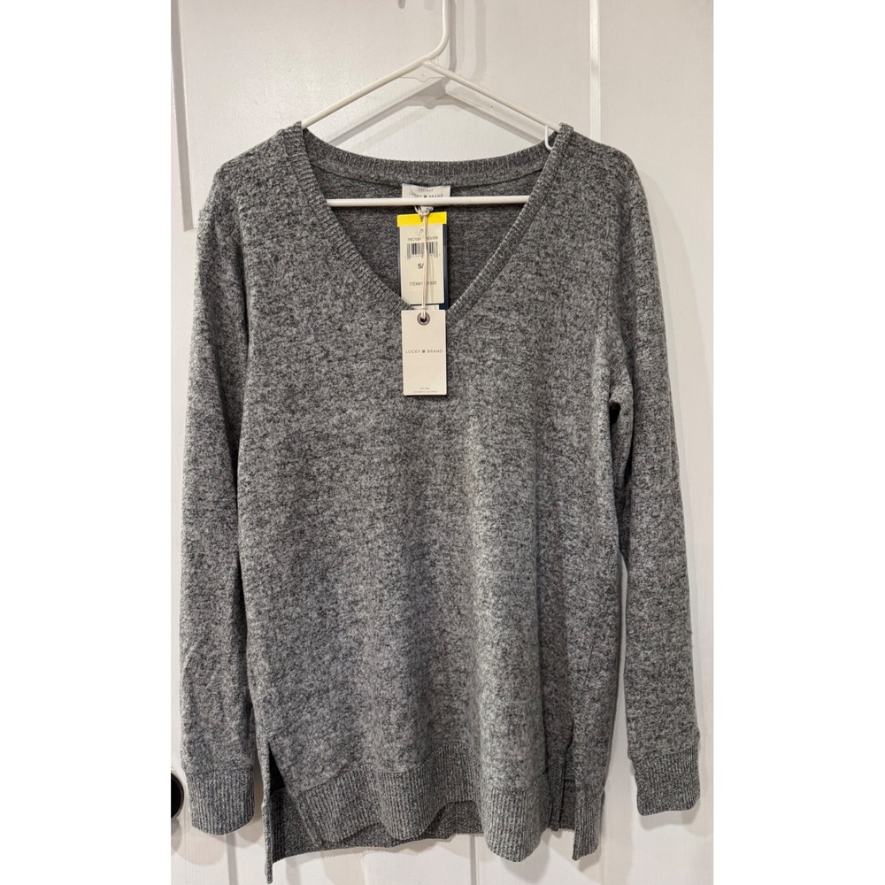 Lucky Brand Womens Heather Grey V-Neck Knit Sweater 7WC7004 Size Small NWT